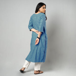 Blue  - Jacquard Cotton Straight Kurta 13