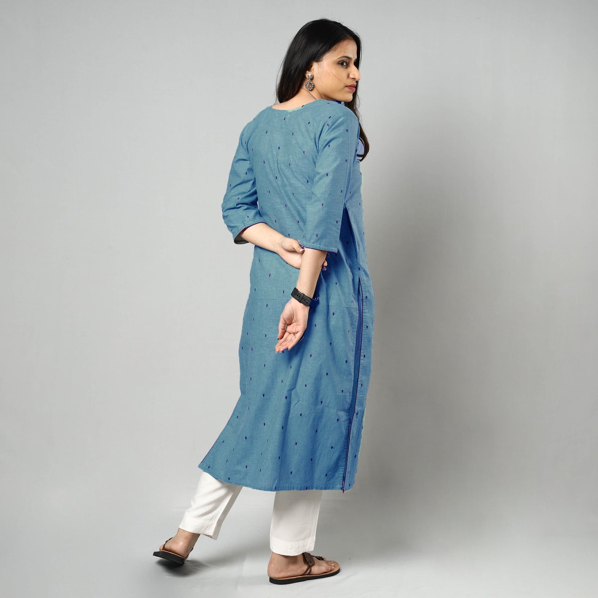 Blue  - Jacquard Cotton Straight Kurta 13