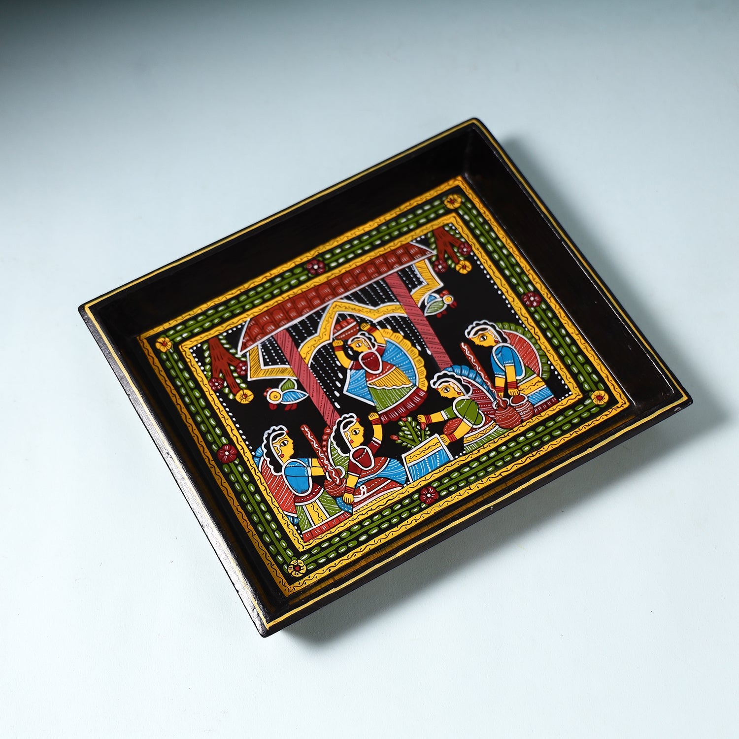 Black - Tikuli Art Handpainted Wooden Tray (Small)