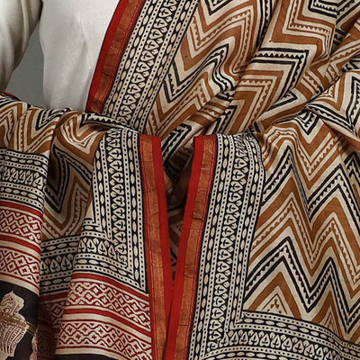 Brown - Block Print Chanderi Silk Bagru Dupatta 15