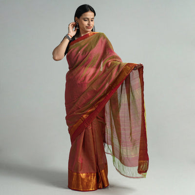 Brown - Mangalagiri Handloom Silk Cotton Saree with Zari Border 124