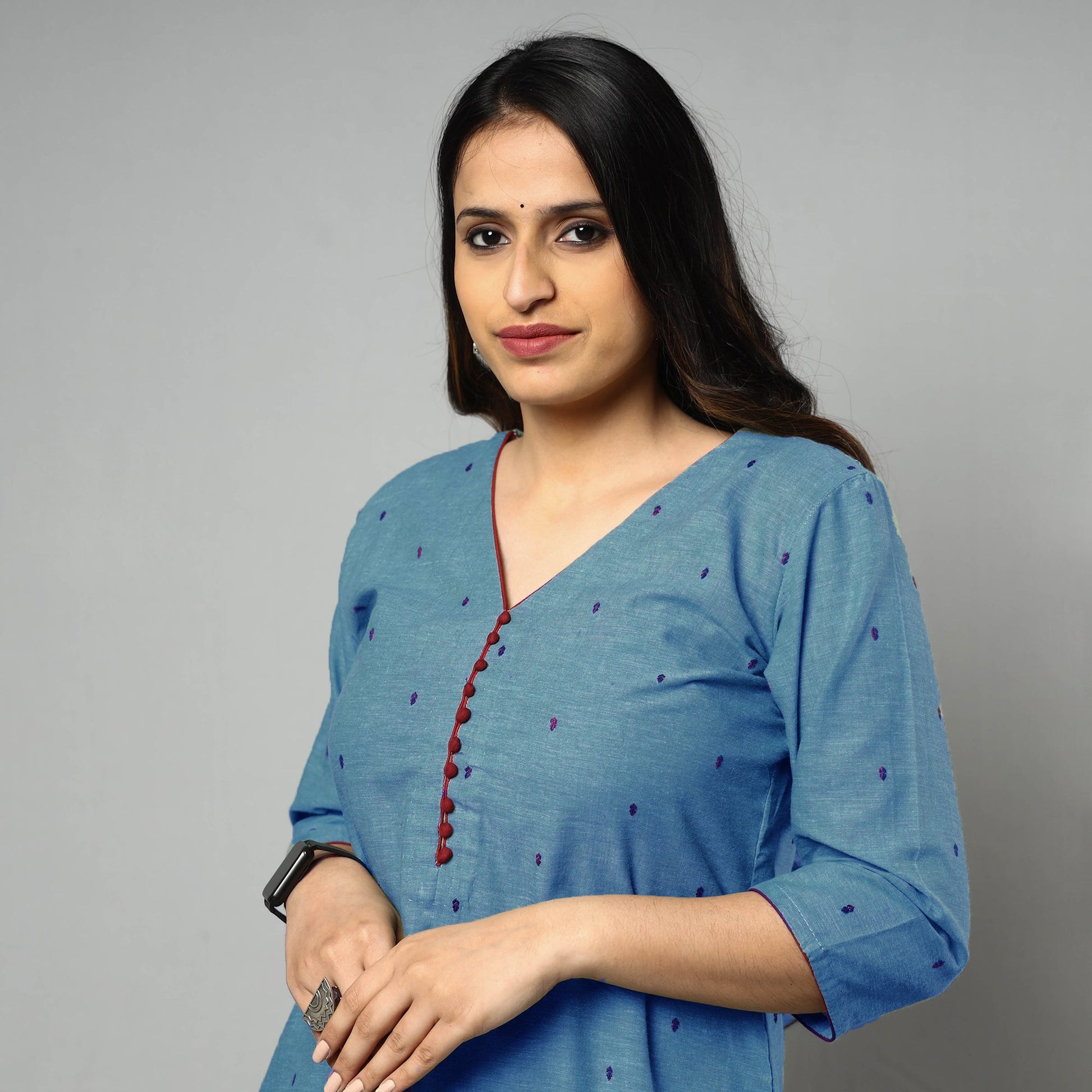 Blue  - Jacquard Cotton Straight Kurta 13