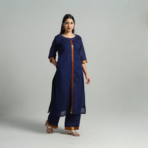 Blue - Cotton Dharwad Kurta Set with Palazzo & Dupatta 11