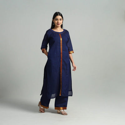 Blue - Cotton Dharwad Kurta Set with Palazzo & Dupatta 11