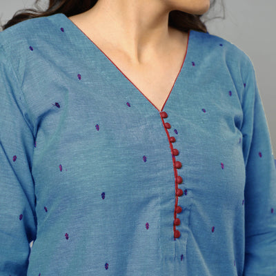 Blue  - Jacquard Cotton Straight Kurta 13