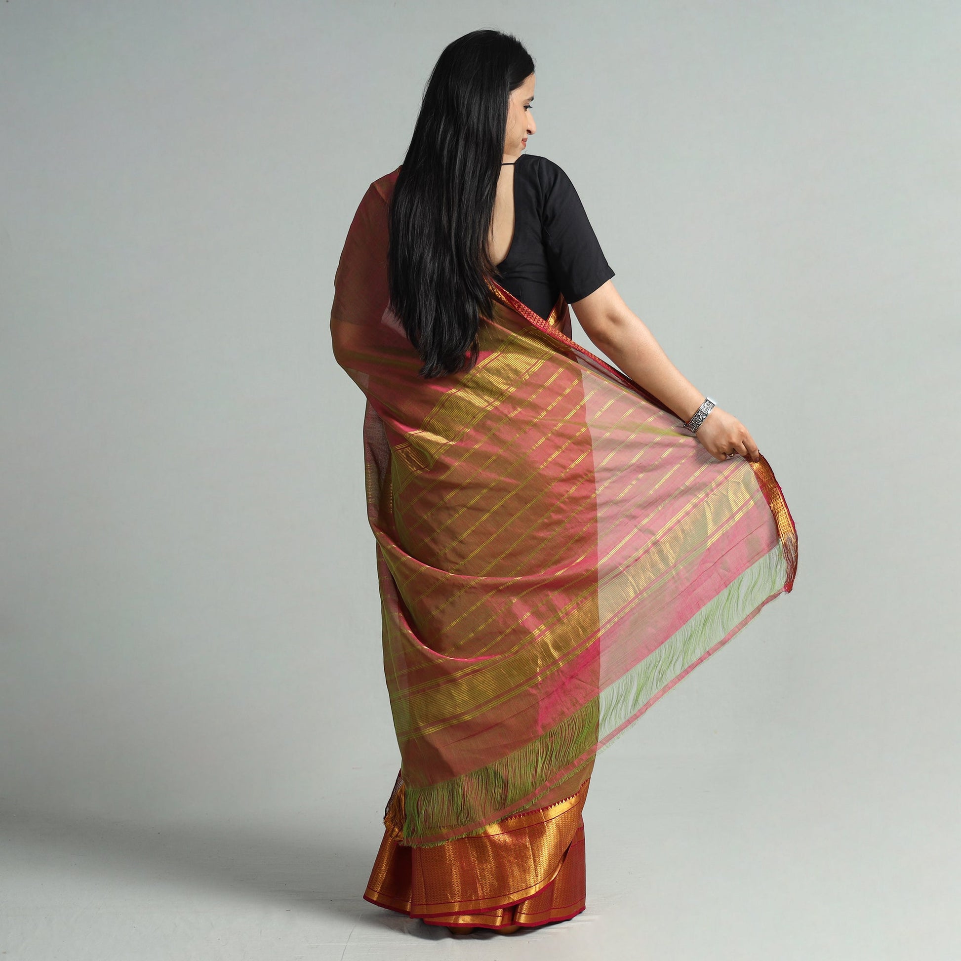 Brown - Mangalagiri Handloom Silk Cotton Saree with Zari Border 124