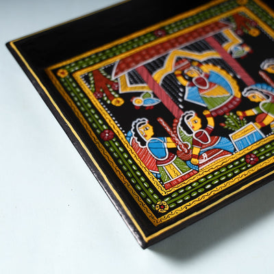 Black - Tikuli Art Handpainted Wooden Tray (Small)