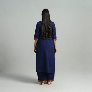 Blue - Cotton Dharwad Kurta Set with Palazzo & Dupatta 11