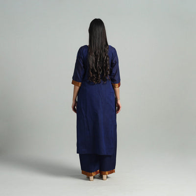 Blue - Cotton Dharwad Kurta Set with Palazzo & Dupatta 11