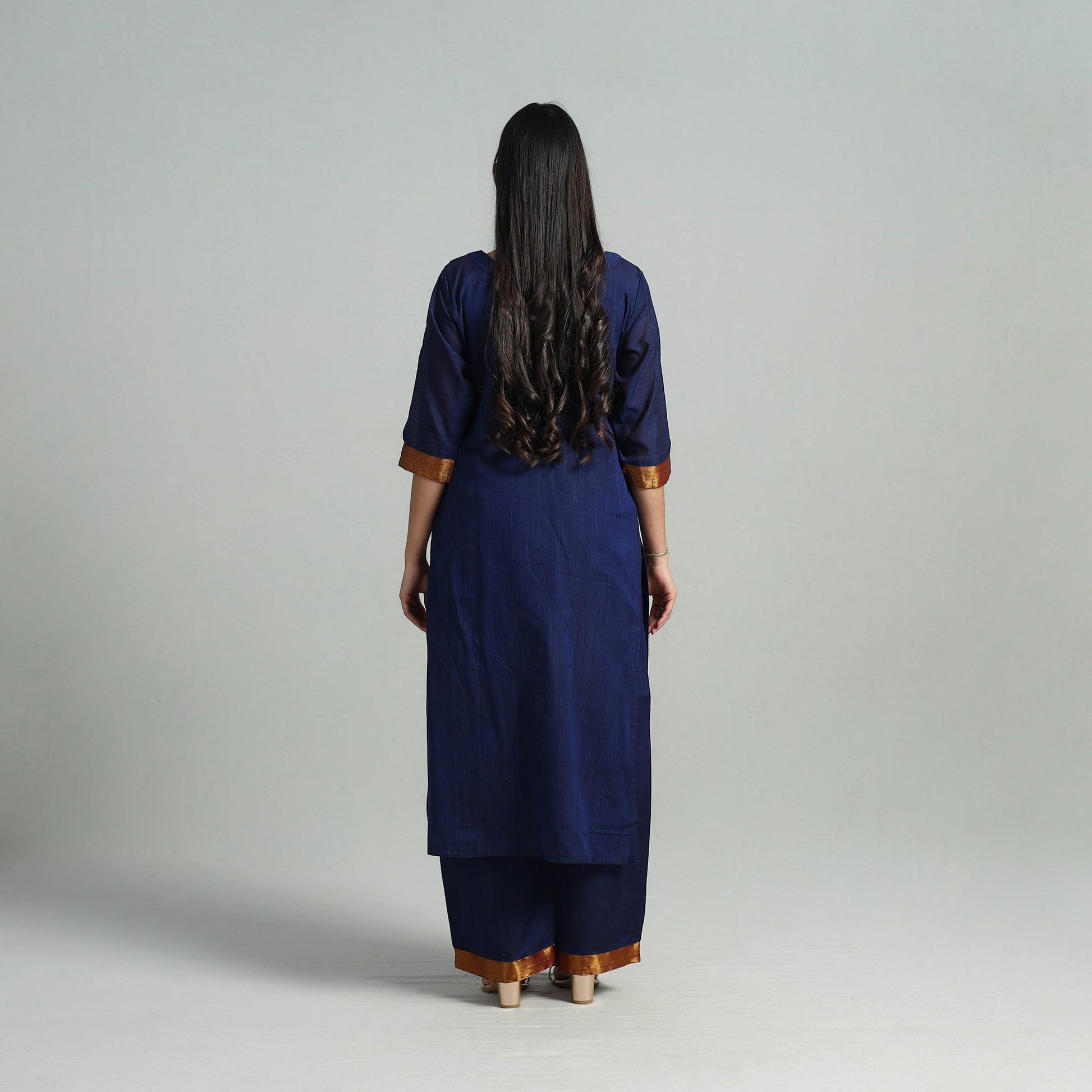 Blue - Cotton Dharwad Kurta Set with Palazzo & Dupatta 11