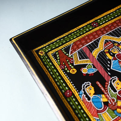 Black - Tikuli Art Handpainted Wooden Tray (Small)