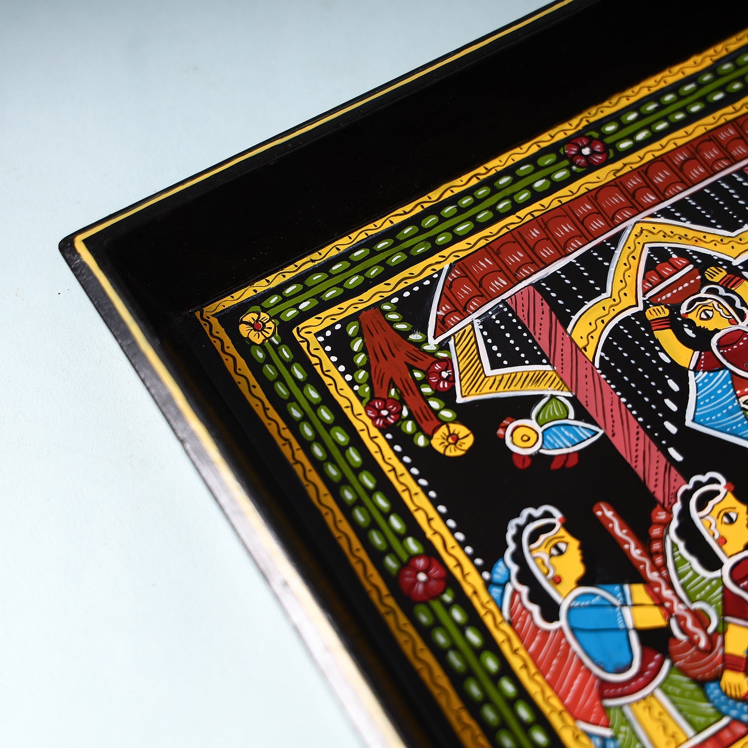 Black - Tikuli Art Handpainted Wooden Tray (Small)