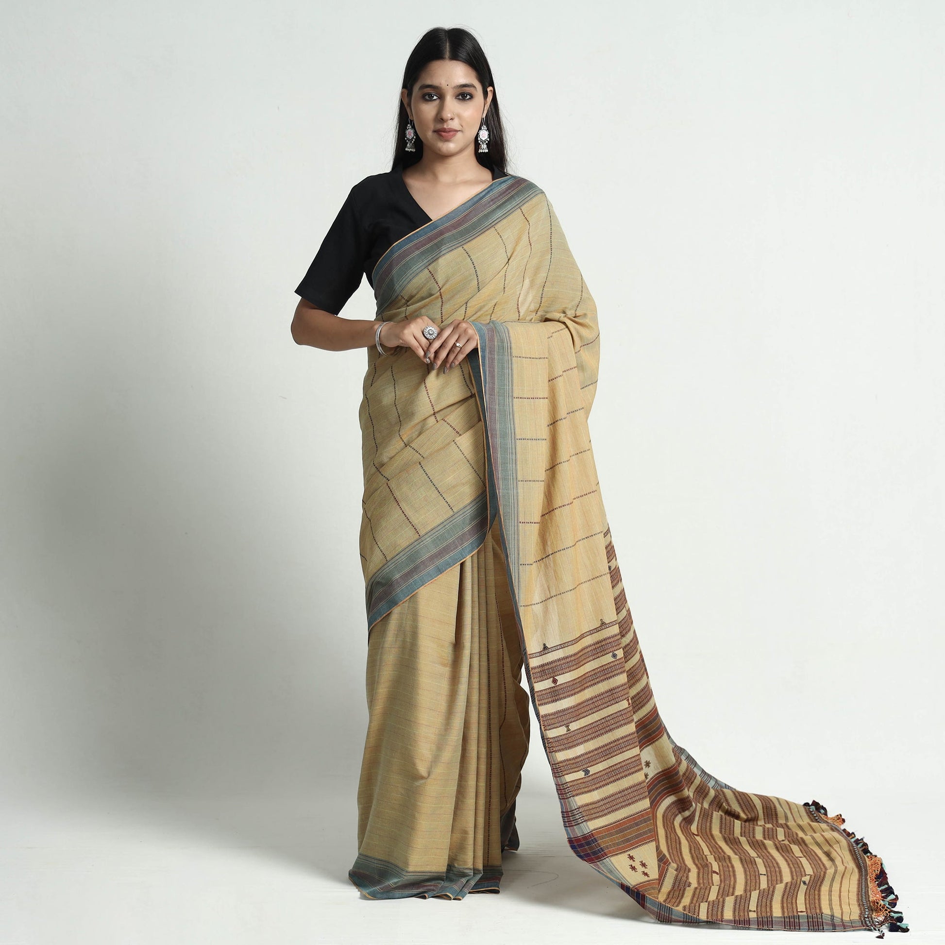 Brown - Organic Kala Cotton Bhujodi Handloom Saree