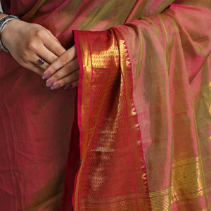 Brown - Mangalagiri Handloom Silk Cotton Saree with Zari Border 124