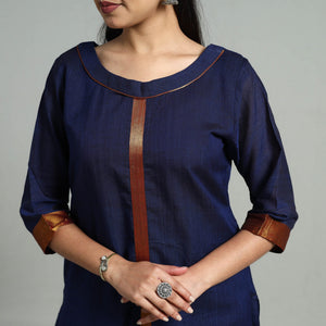 Blue - Cotton Dharwad Kurta Set with Palazzo & Dupatta 11