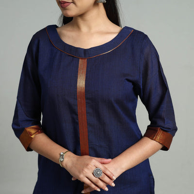 Blue - Cotton Dharwad Kurta Set with Palazzo & Dupatta 11