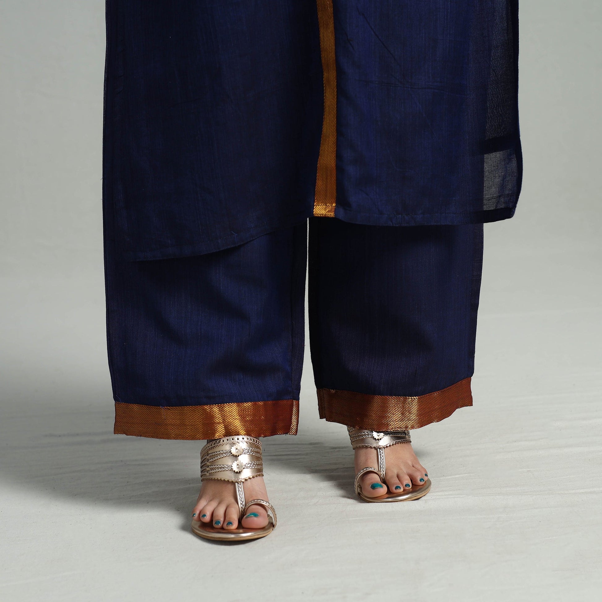 Blue - Cotton Dharwad Kurta Set with Palazzo & Dupatta 11