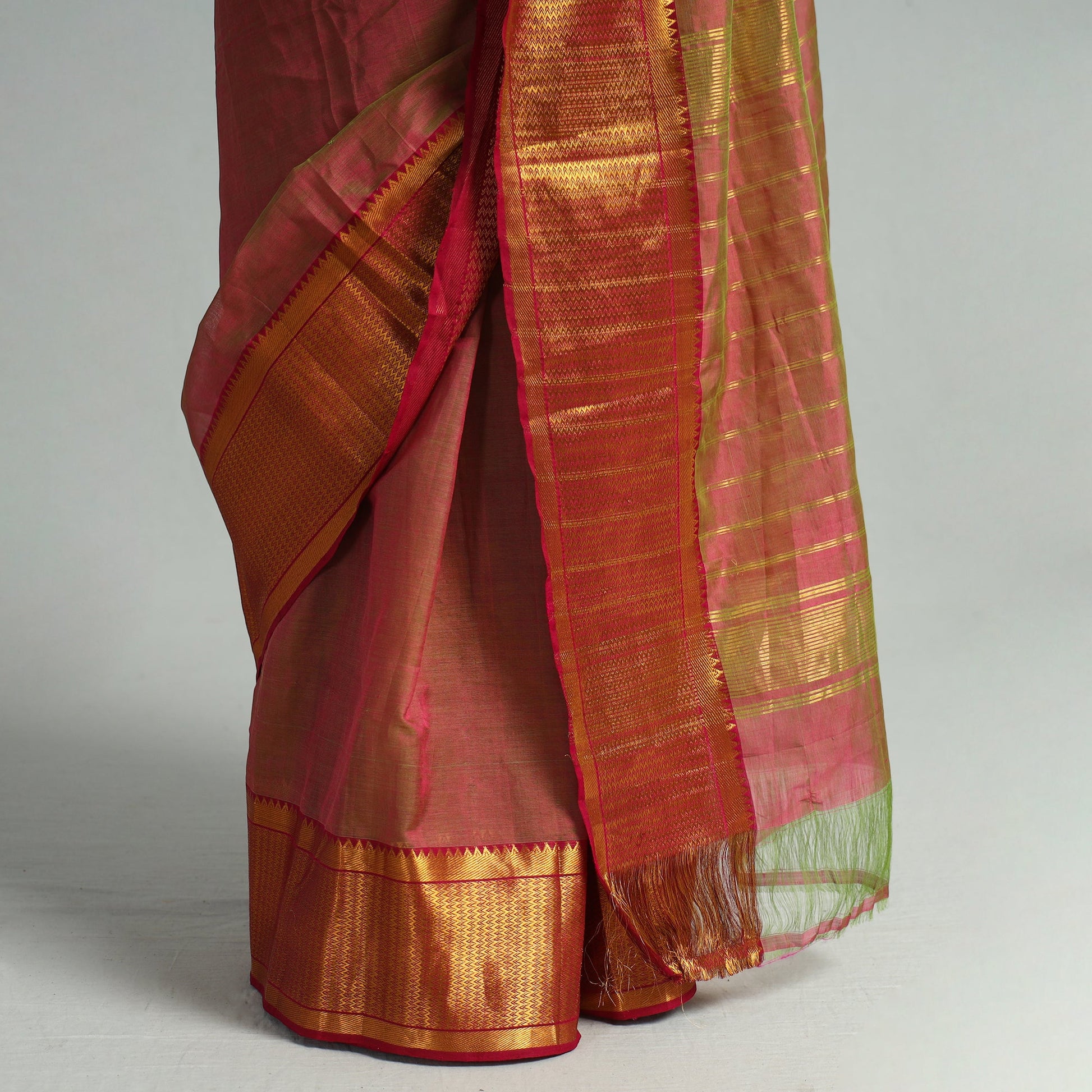 Brown - Mangalagiri Handloom Silk Cotton Saree with Zari Border 124