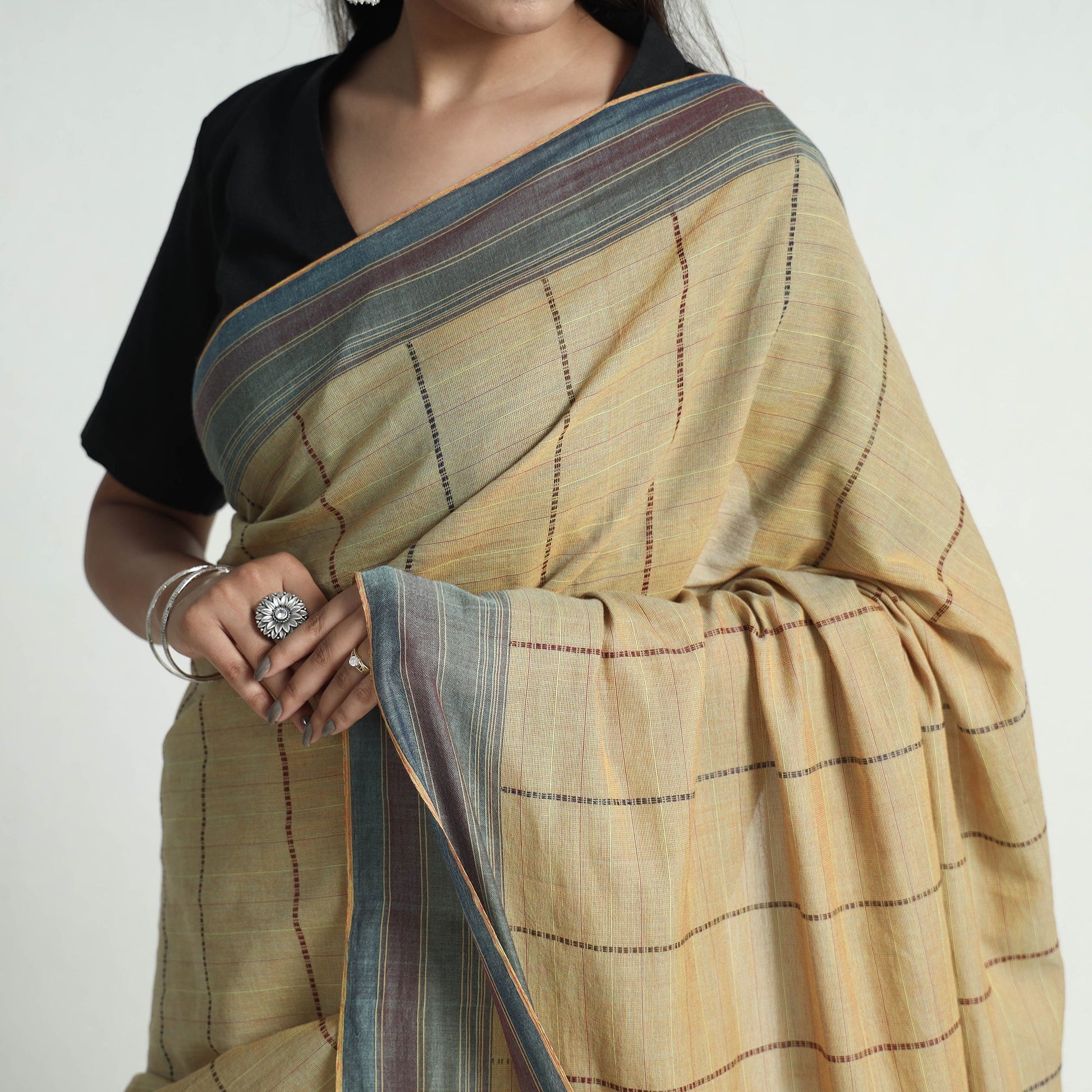 Brown - Organic Kala Cotton Bhujodi Handloom Saree