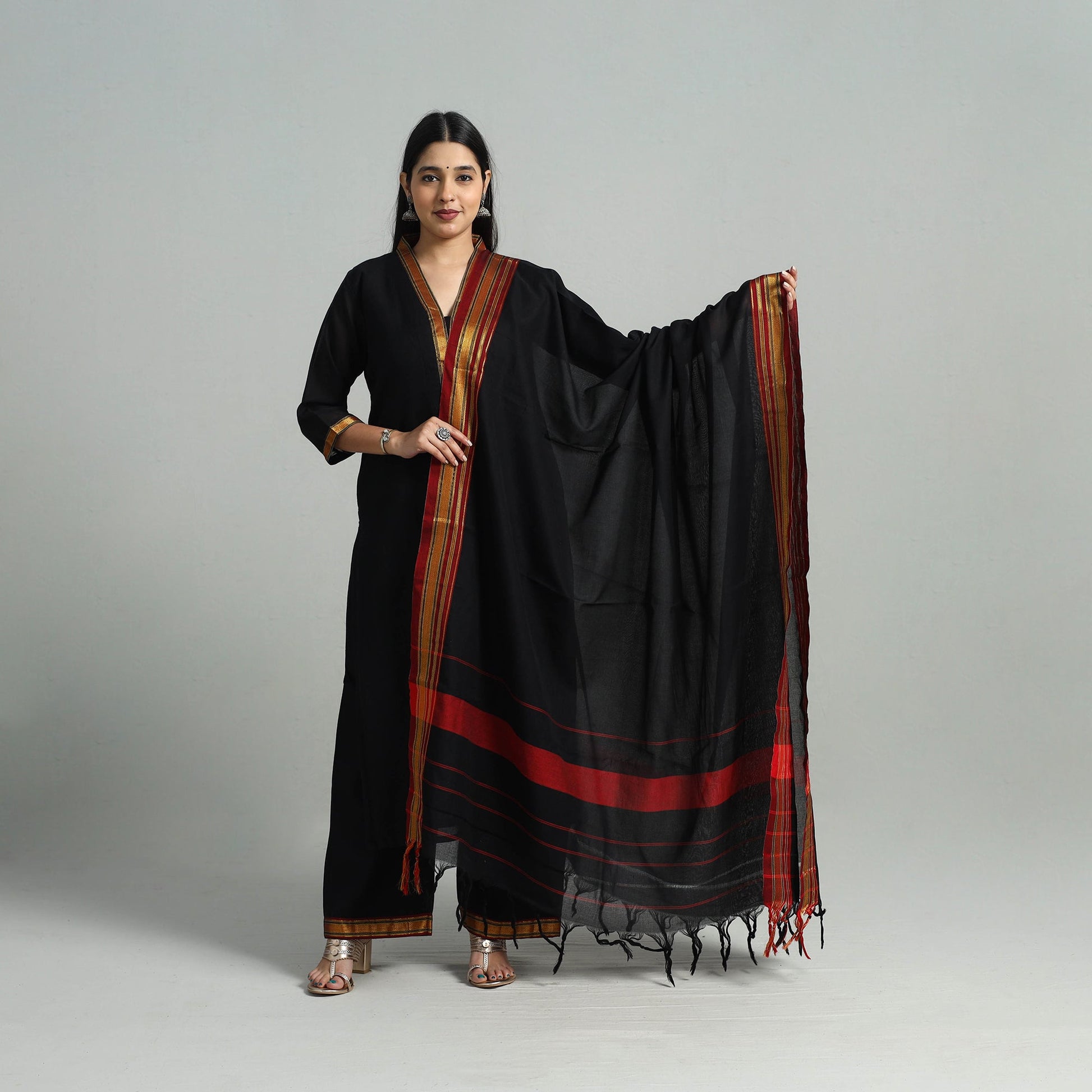 Black - Cotton Dharwad Kurta Set with Palazzo & Dupatta 30