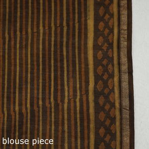 Brown - Akola Hand Block Printed Chanderi Silk Saree with Zari Border