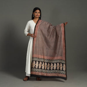 Brown - Block Print Chanderi Silk Bagru Dupatta 18