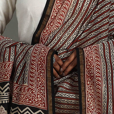 Brown - Block Print Chanderi Silk Bagru Dupatta 18