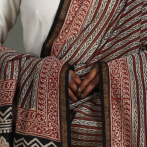 Brown - Block Print Chanderi Silk Bagru Dupatta 18