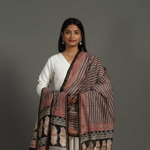 Brown - Block Print Chanderi Silk Bagru Dupatta 18