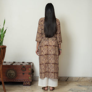 Beige - Kalamkari Hand Block Printed Mul Cotton Straight Kurta 07