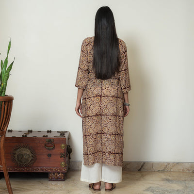 Beige - Kalamkari Hand Block Printed Mul Cotton Straight Kurta 07
