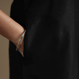 Black - Plain Solid Slub Silk A-Line Kurta with Beadwork Hand Embroidery Lace
