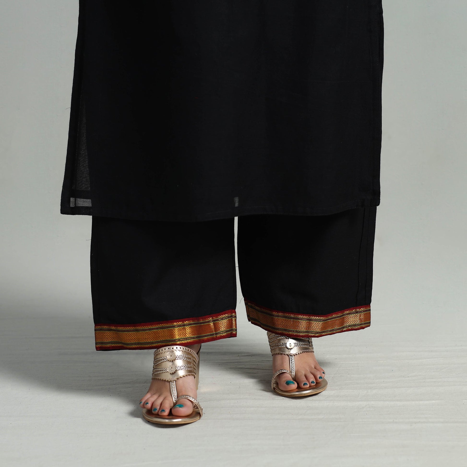 Black - Cotton Dharwad Kurta Set with Palazzo & Dupatta 30