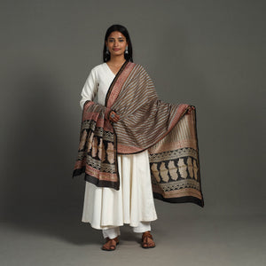 Brown - Block Print Chanderi Silk Bagru Dupatta 19