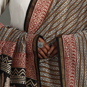 Brown - Block Print Chanderi Silk Bagru Dupatta 19