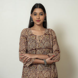 Beige - Kalamkari Hand Block Printed Mul Cotton Straight Kurta 07