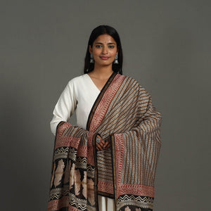 Brown - Block Print Chanderi Silk Bagru Dupatta 19