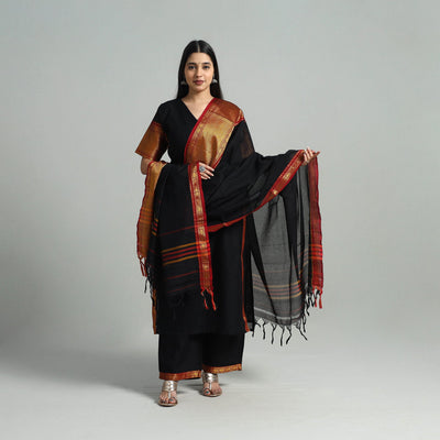 Black - Cotton Dharwad Kurta Set with Palazzo & Dupatta 23