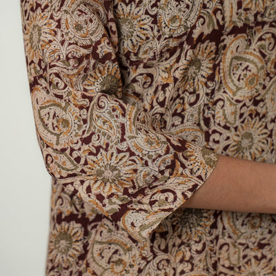 Beige - Kalamkari Hand Block Printed Mul Cotton Straight Kurta 07