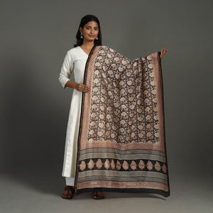Black - Block Print Chanderi Silk Bagru Dupatta 20