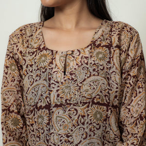 Beige - Kalamkari Hand Block Printed Mul Cotton Straight Kurta 07