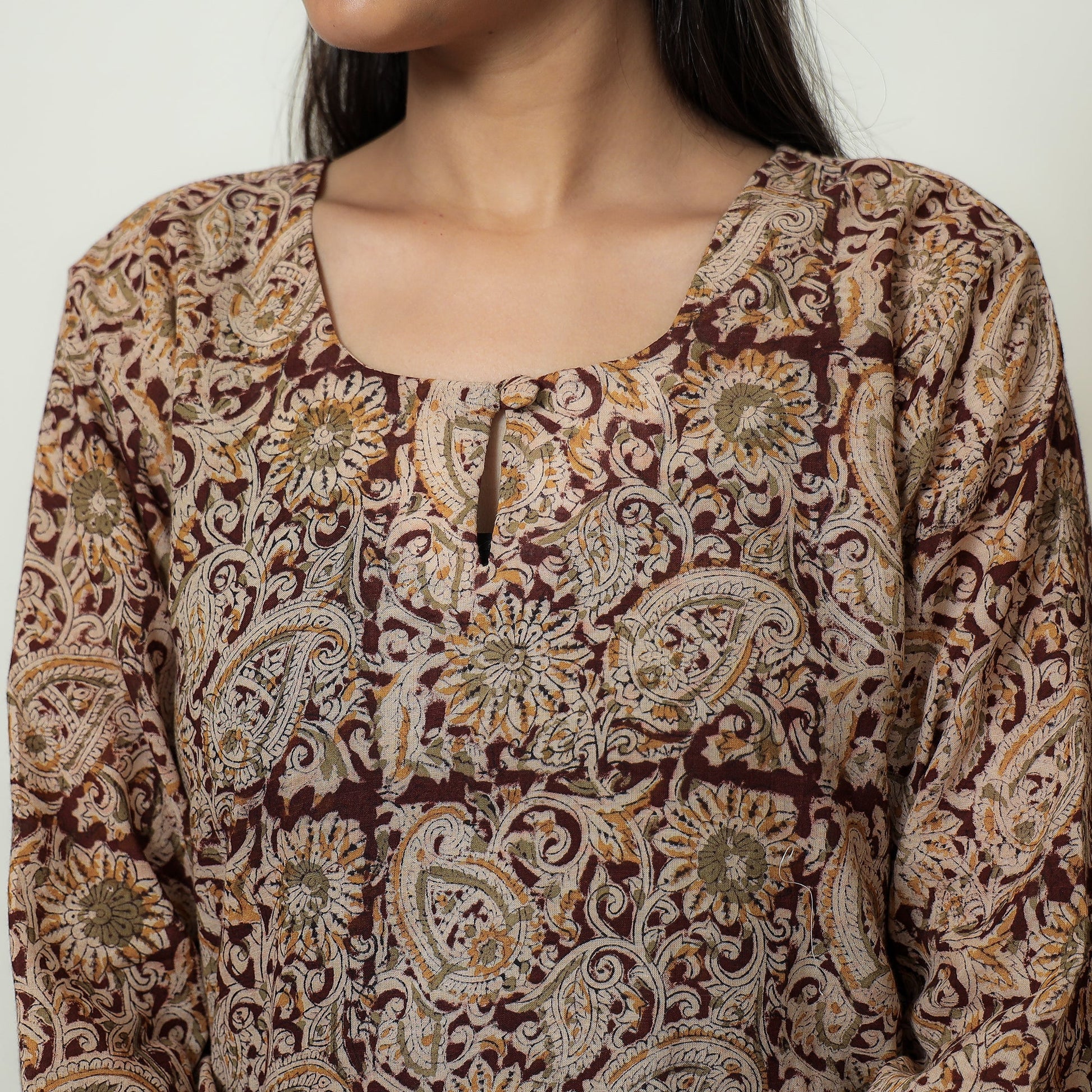 Beige - Kalamkari Hand Block Printed Mul Cotton Straight Kurta 07
