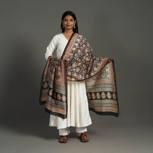 Black - Block Print Chanderi Silk Bagru Dupatta 20