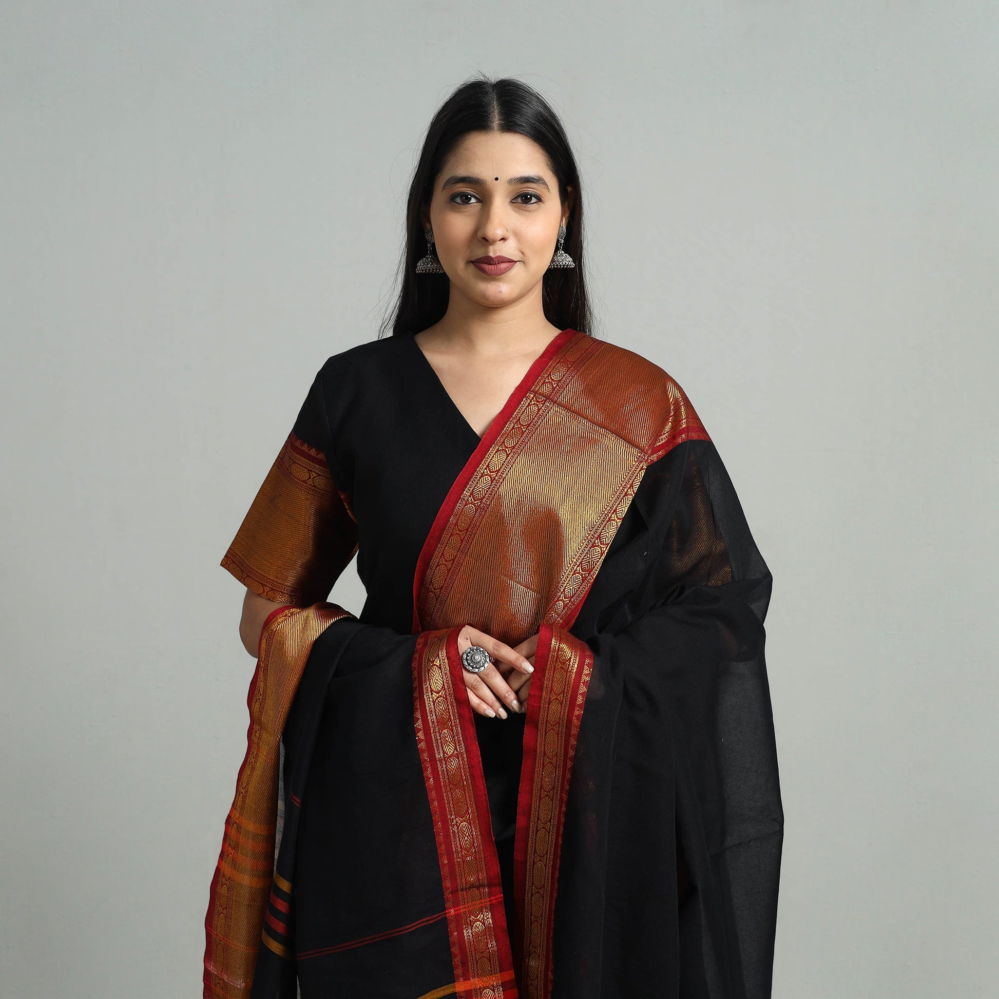 Black - Cotton Dharwad Kurta Set with Palazzo & Dupatta 23