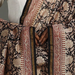 Black - Block Print Chanderi Silk Bagru Dupatta 20