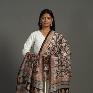 Black - Block Print Chanderi Silk Bagru Dupatta 20