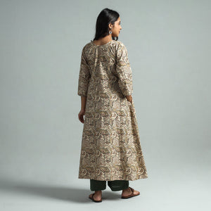 Beige - Pedana Kalamkari Block Printed Cotton Kurta with Palazzo Set