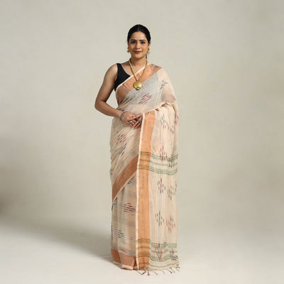Beige - Phulia Handloom Cotton Saree with Zari Border  05