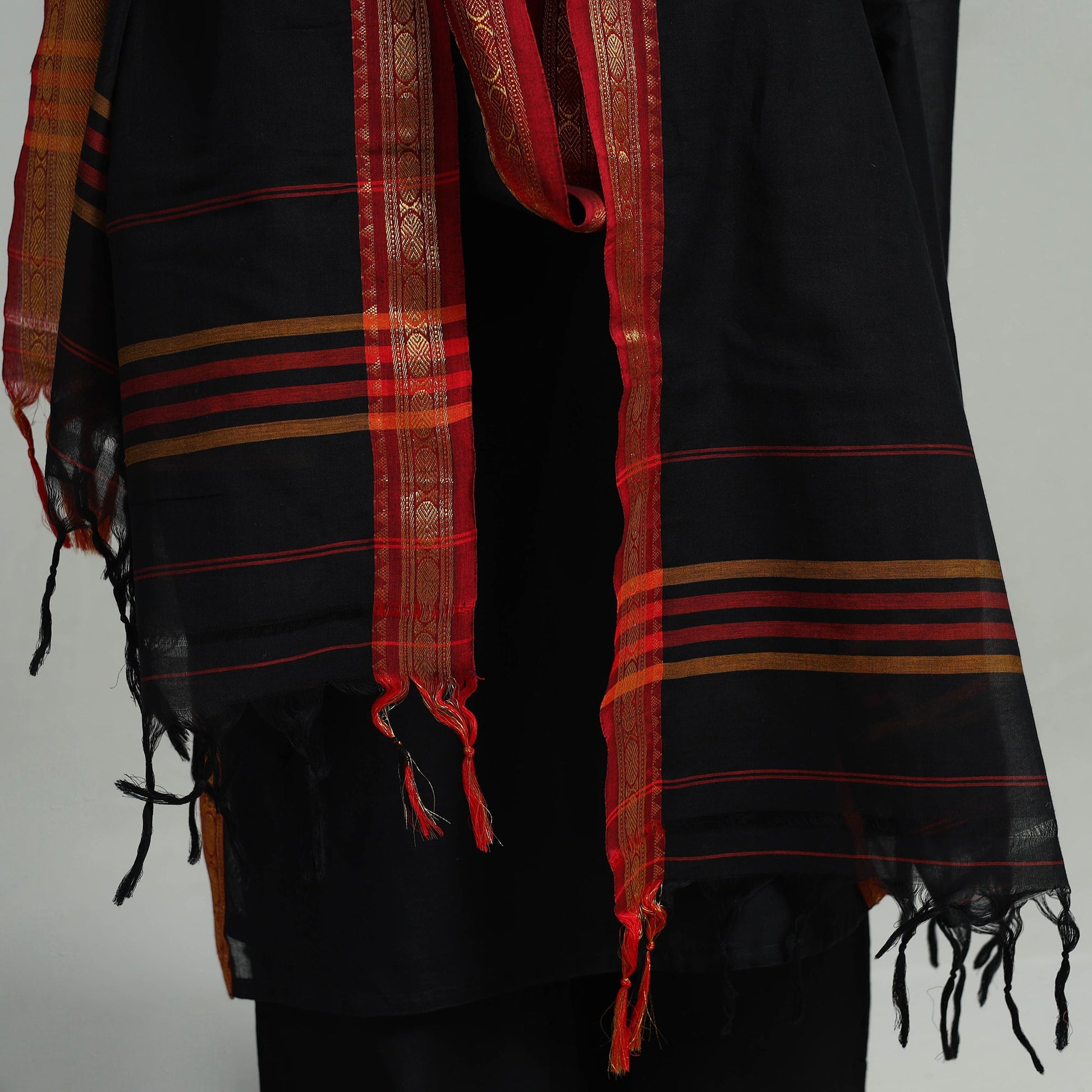 Black - Cotton Dharwad Kurta Set with Palazzo & Dupatta 23
