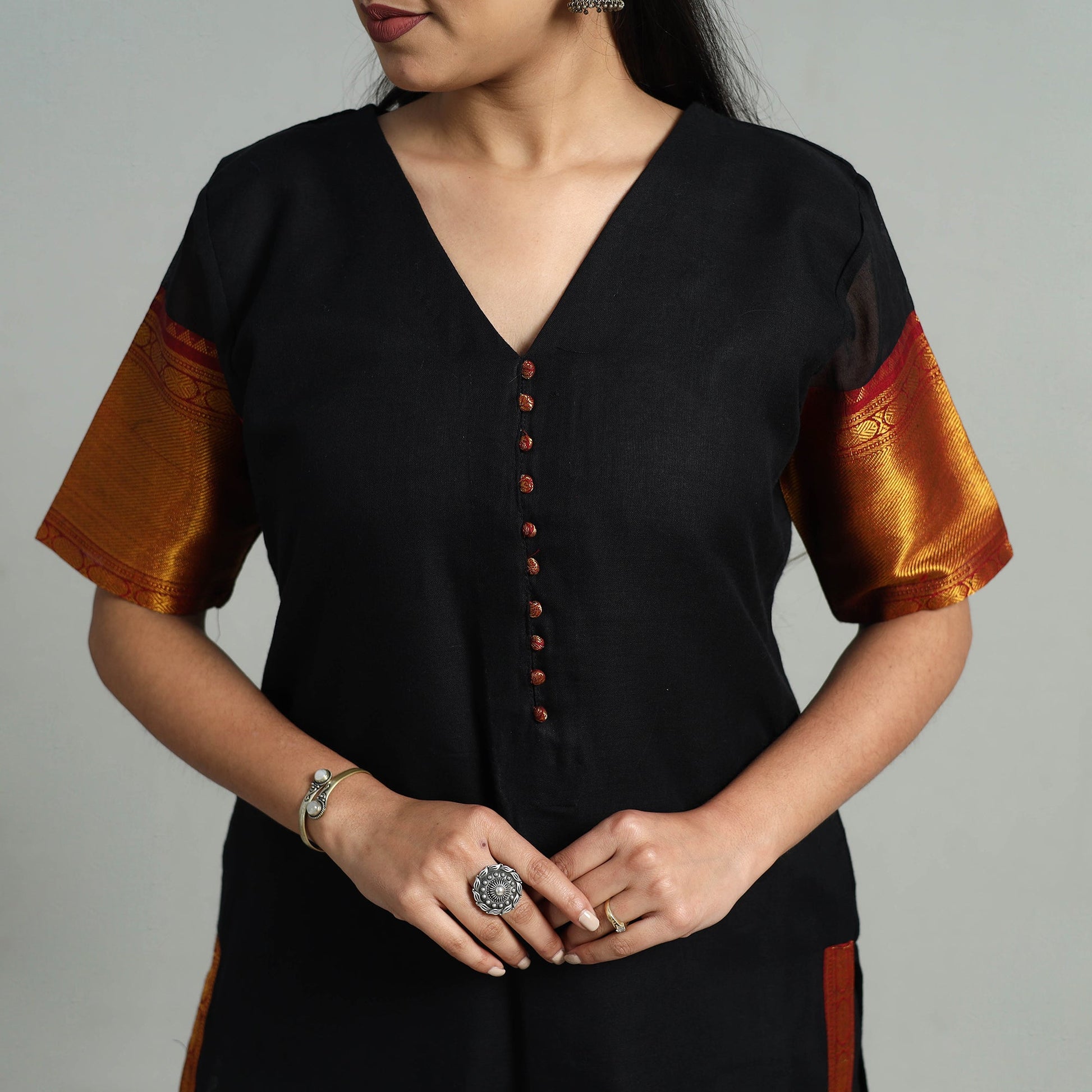 Black - Cotton Dharwad Kurta Set with Palazzo & Dupatta 23